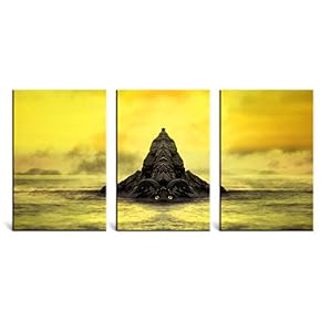 3 Panel Black Monster Swims Yellow Background x 3 Panels