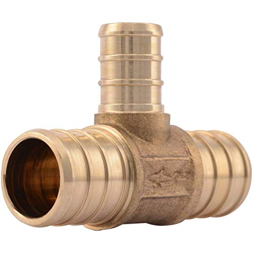 SharkBite UC412LFA10 3/4" x 1/2" Reducing Tee PEX Barb Fitting (10-Pack), brass