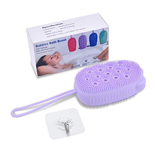 Silicone Bath Body Brush for Girl, Exfoliating Body Scrub Brush, Shower Cleansing Scrubber Brush for Princess, Double-Sided Silicone Sponge Bath Brush with Soft Brush Head and Hard Massage Ball