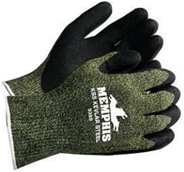 Memphis Medium KS-5 13 Gauge Cut Resistant Black Latex Dipped Palm And Finger Coated Work Gloves With Green Kevlar(R) Stainless Steel And Nylon Liner