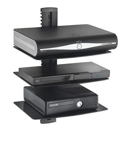 VonHaus 3x Floating Wall Shelves with Strengthened Tempered Glass - Adjustable – Black - DVD Players/Cable Boxes/TV Accessories