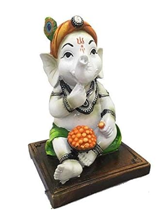 Karigaari Resine India Dhoti Ganesha Eating Ladoo Showpiece (Green, Standard Size)