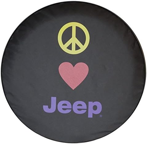 SpareCover BR-p-h-j-32 Brawny Series Black Denim 32" Tire Cover with Peace Heart Jeep Spare Design