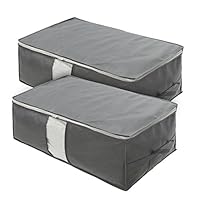 Surblue Jumbo Bamboo Underber Zippered Storage Bags with Clear Viewing Window &Handle Organizer for Linen,Clothes,Shoes, Set of 2