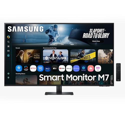 Samsung Smart Monitor M7 (S43FM702), Flat 43'', 3840x2160 (UHD 4K), Smart Hub con AI, Office 365, Gaming Hub, Speaker Integrati, Telecomando, WiFi, HDMI, USB-C