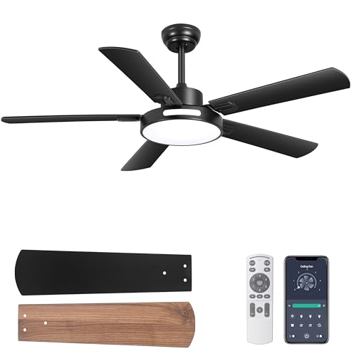 Ohniyou Ventilador de Techo con Luz y Mando a Distancia, 6 Velocidades, Luz Regulable, Motor Reversible, 52 pulgadas Ventilador de Techo Exterior de Gran Caudal de Aire para Patio Dormitorio