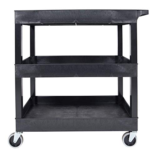 Offex 32"W x 18"D Rolling 3 Shelf Tub Storage Utility Cart with 5" Casters - Black