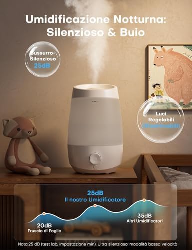 2.5L Umidificatore Ambiente 25H Diffusore Oli Essenziali 250ml/h