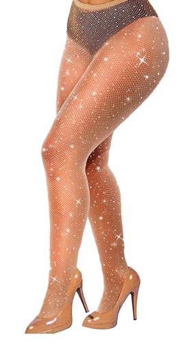 VEBZIN Sexy Sparkly Fishnets Stockings Jeweled High Waist Fishnet Tights for Women Rhinestone Party Pantyhose