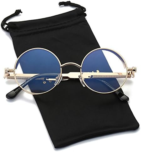 Dumok Round Metal Gothic Steampunk Vintage Circle Sunglasses DSR008 With Gold Frame/Clear Lens