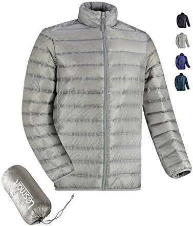 Lesmart Men's Quilted Puffer Jacket Lightweight Packable 700 Fill Down Coat Weatherproof Size L Grey