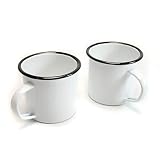 BARsics Camping Tin Enamel Mug with Handle Outdoor/Indoor 12 fl oz 340 ml (White 2-Pack)