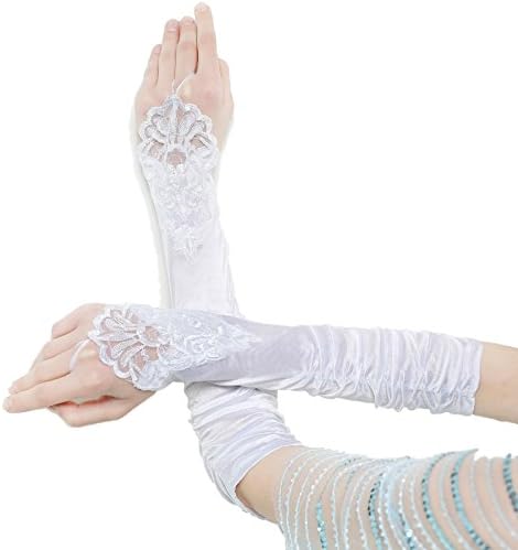 Qingrong Fingerless Beaded Lace Bridal Gloves for Formal Wedding Party(Ivory white)