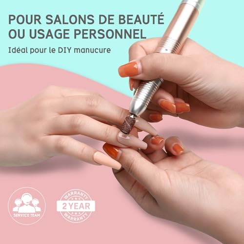 Delanie Professional Electric Nail Sander 35000RPM for Manicure/Pedicure with 6 Tips for Removing Varnish and Gel (Pink)