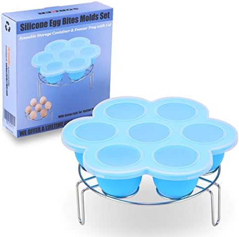Silicone Egg Bites Molds, Reusable Baby Food Storage Trays with Lid PLUS Stainless Steel Egg Steam Rack for Instant Pot Accessories 6 qt by SORKER