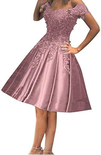 Sound of blossoming Short Off Shoulder Homecoming Dress 2018 Lace Appliques Satin Prom Ball Gown SOB255