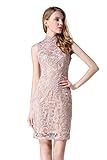 Little Smily Women's Crochet Lace Form Fitting High Neck Cocktail Bodycon Dress Brown