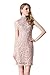 Little Smily Women's Crochet Lace Form Fitting High Neck Mini Cocktail Bodycon Dress, Light Tan, M