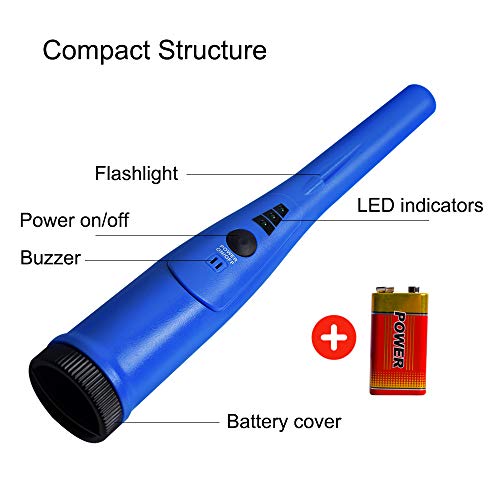 SUMGOTT Pinpointer Metal Detector, Gold Metal Detector Handheld Pinpointer Probe Waterproof with High Accuracy for Treasure Hunting with Waterproof Bag 9V Battery (Included) Blue