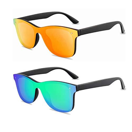 Rimless Mirrored Lens One Piece Sunglasses UV400 Protection for Women Men (red+green)