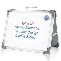 Small Dry Erase White Board - 16"x12" Magnetic Double Sided Foldable Desktop Whiteboard Kids Drawing,Teaching with Holder for Students by CENJOY