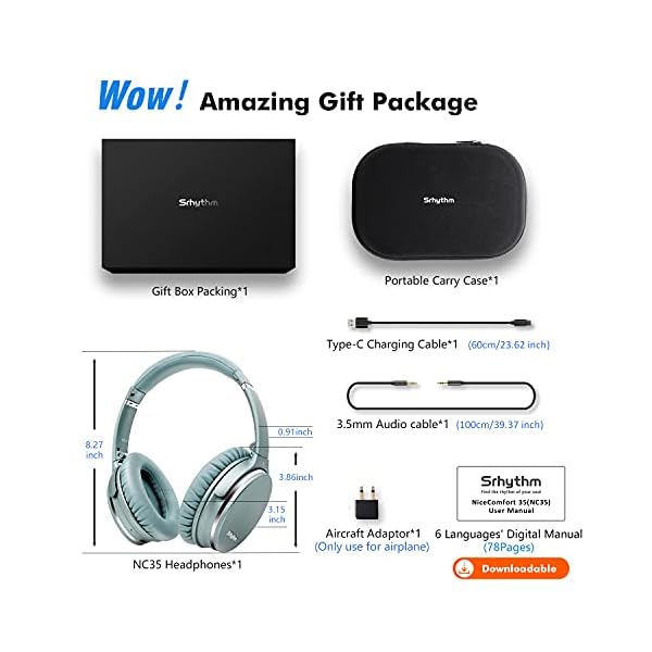 Foldable-Noise-Cancelling-Wireless-Headphones-Bluetooth-50Srhythm-NC35-Lightweight-Fast-Charge-Over-Ear-Headset-with-CVC80-Microphones40-HoursMega-Bass-Playtime-Low-Latency-Mint-Green Srhythm NC35 Noise Cancelling Wireless Headphones Bluetooth 5.0, Foldable Over Ear Headset with Build-in Mic,50+ Hrs…