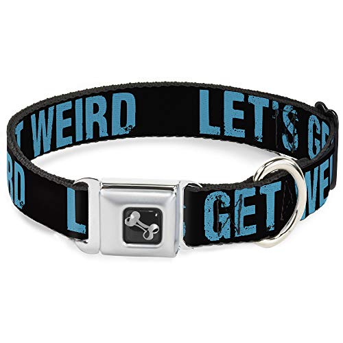 Dog Collar Seatbelt Buckle Lets Get Weird Weathered Black Bright Blue 11 to 17…