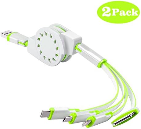 (2 Pack)Multi Charger,ANSOTT(3.3ft)Retracrable 4 in 1 Multifunctional USB Cable Adapter Connector with Type C/Micro USB/8 Pin Lighting/30 Pin for iPad,iPhone 7 Plus,Andriod,and More(Green+White)