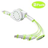(2 Pack)Multi Charger,ANSOTT(3.3ft)Retracrable 4 in 1 Multifunctional USB Cable Adapter Connector with Type C/Micro USB/8 Pin Lighting/30 Pin for iPad,iPhone 7 Plus,Andriod,and More(Green+White)