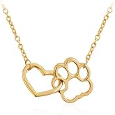 Yocoyee Cat Dog Puppy Paw Print Necklace Pet Memorial Doggy Puppy Cat Animal Forever Love Heart Pendant Necklace Jewelry for Pet Lover
