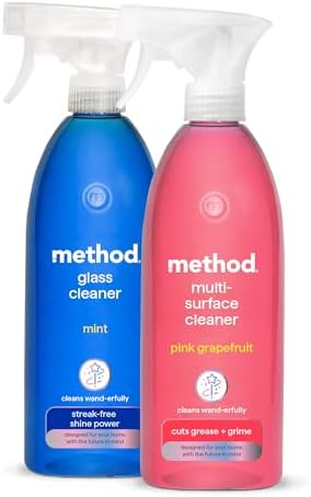 Method Cleaning Bundle: Glass Cleaner Spray, Window And Stainless Steel Glass Spray, Mint Scent Fragrance 1 x 828 ml & Method Antibacterial, All Purpose Cleaner, Pink Grapefruit, 1 x 828 ml