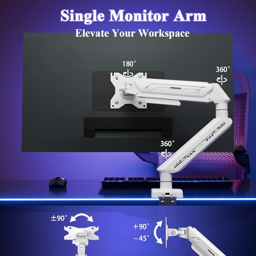 ETHU Single Monitor Arm, Adjustable Gas Spring Monitor Stand for 13-32 inch Monitor up to 9kg, Full Motion Computer Monitor Mount, LED/LCD Display Arm with VESA Pattern 75x75/100x100 Single Arm White