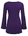 WT1055 Womens V Neck Long Bell Sleeves Pullover Tunic Top L Purple