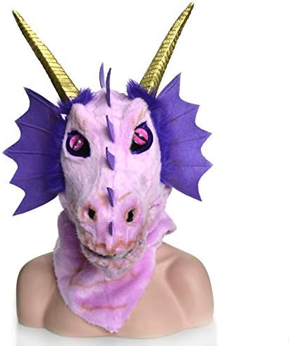 LULI Novelty Halloween Costume Custom Design Moving Mouth Green Dragon Head Colorful Animal Fur Party Mask animal mask scary toy (Color : Purple)