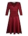 MISSKY Women Sexy V-Neck 3 4 Sleeve Slimming Tunic Fit and Flare Waist Crossover Business Casual Flare Dress Wine M