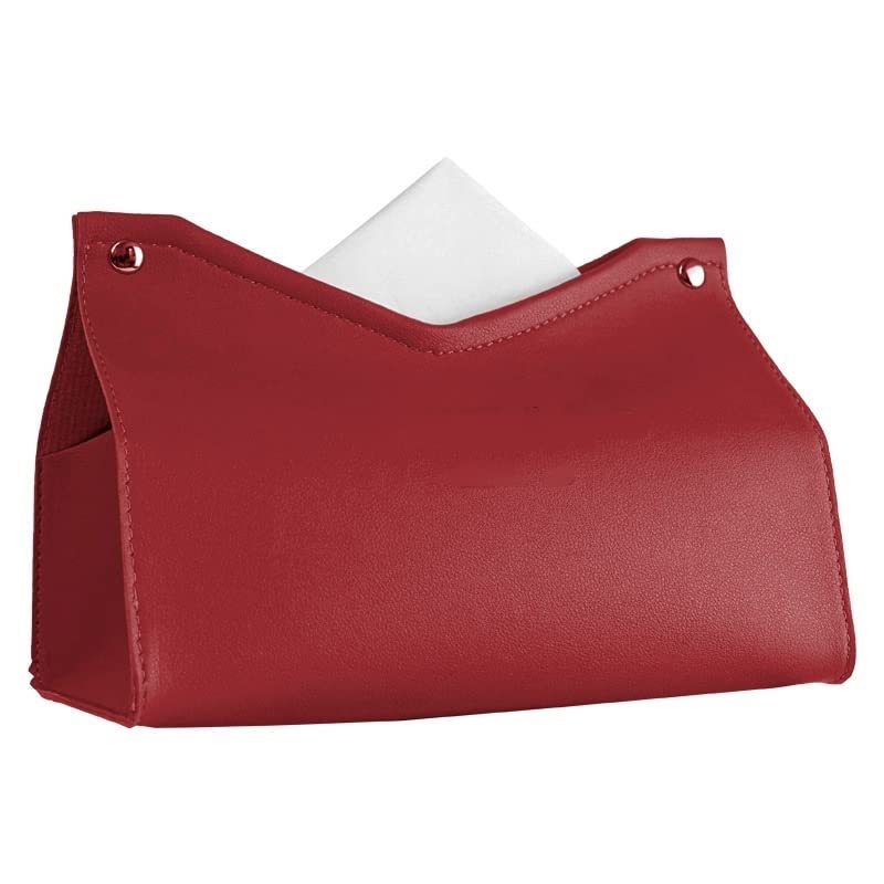 LiuliuBull Foldable Leather Tissue Box, Decorative Tissue Box Holder, Rectangle Tissue Paper Box Cover, Waterproof Pumping Cartons Storage Box for Car, Living Room, Office, Bathroom (Color : Red)