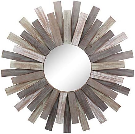 Stonebriar Large Round 32" Wooden Sunburst Hanging Wall Mirror