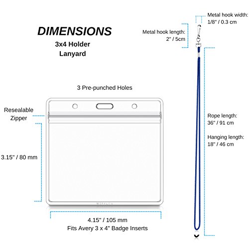 MIFFLIN Lanyard with Horizontal ID Holder + Paper Inserts 3-Piece Kit, (Royal Blue, 3x4", 25 Pack) - Thumbnail 6