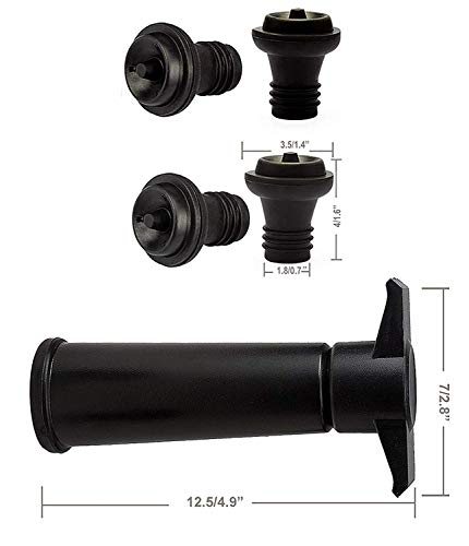 Wine Saver Pump Preserver with 4 Vacuum Bottle Stoppers,Original United Saver with Reusable Rubber Stoppers - Black