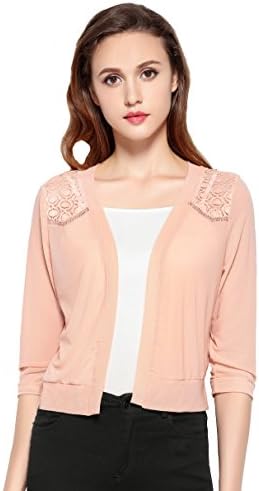 Chic Queen Women's Long Sleeve Sheer mesh Casual Cover up Jacket Outwear Shrug Bolero (M/CR/S1)
