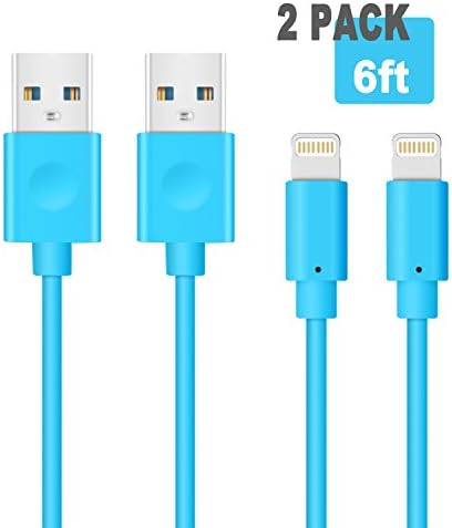 2pack 6ft iPhone 5 &amp; 6 Charging Cable, 8 Pin to USB Lightning Cable,Kabel Leader Data/Sync Cable &amp; Charger for Apple iPhone 7 7 Plus SE 5 5S 6 6+ iPod iPad (Blue)