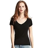 Liang Rou Women's Mini-Ribbed Stretch V-Neck T-Shirt Black S