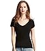 Liang Rou Women's Mini-Ribbed Stretchy Short Sleeve V-Neck Tee Black S