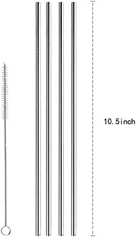 Stainless Steel Drinking Straws, 10.5 Inch Reusable Metal Straws, Set of 4 with Free Cleaning Brush for 30 oz Yeti Tumbler Rambler Cups