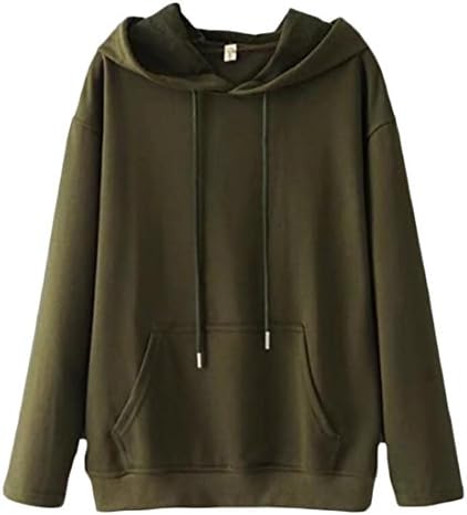 lovever Womens Autumn Solid Color Long Sleeve Drawstring Kangaroo Pocket Pullover Sweatshirt ArmyGreen M