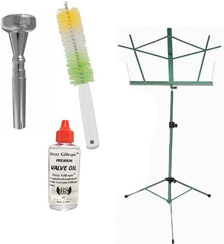 Dizzy Gillespie Elite Series Trumpet Mouthpiece Pack w/Dizzy Gillespie Trumpet Valve Oil & Valve Casing Brush + Green Music Stand