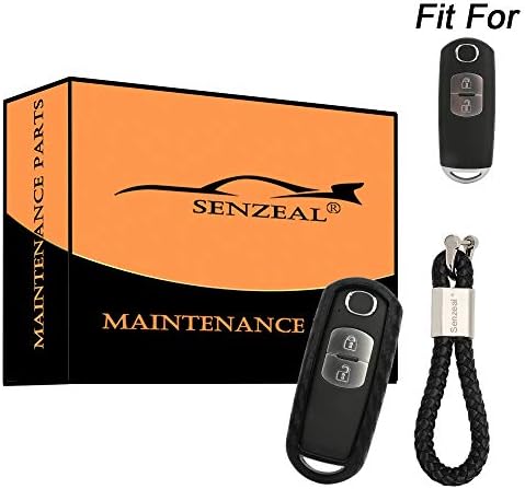 SENZEAL Car Key Fob Cover Silicone Key Case Shell with Braided Key Ring Key Protector for Mazda 2 3 5 6 CX-3 CX-5 CX-7 CX-9 MX-5 Miata Smart Remote Key