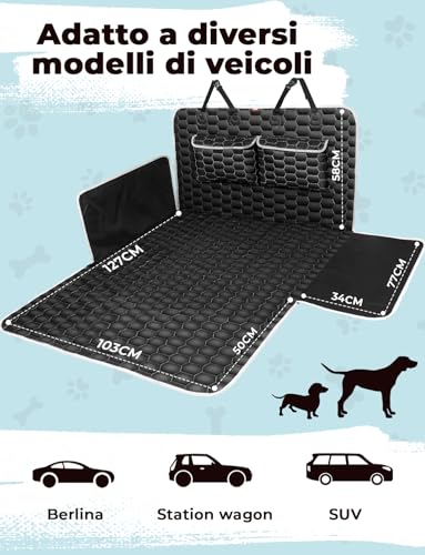 Oasser Car Cover for Dogs with 2 Large Pockets, Waterproof, Anti-Slip, Dustproof, 185 x 103 cm with Side Protection and Bumper, Machine Washable, Universal for Cars and SUVs, Black