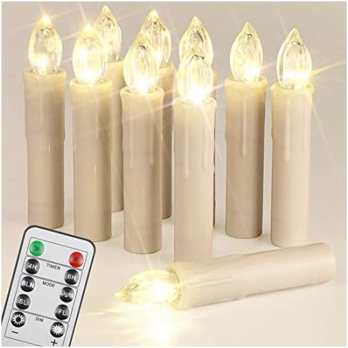 HANNAHONG 10 pcs LED Flameless Taper Candles with Remote,Small Mini Electric Dimmable Flickering Fake Wax,Battery…