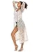 Women's 3/4 Sleeve Floral Print Long Vintage Flowy Crochet Lace Trim Kimono Cardigan Swimsuit Cover up Beige XXL